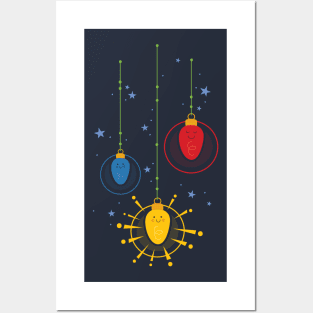 Trio of Hanging Christmas Light Bulbs Posters and Art